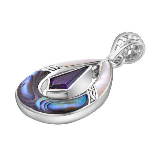 Afrikanischer Amethyst, Perlmutt Anhänger 925 Silber ca. 1,89 ct.