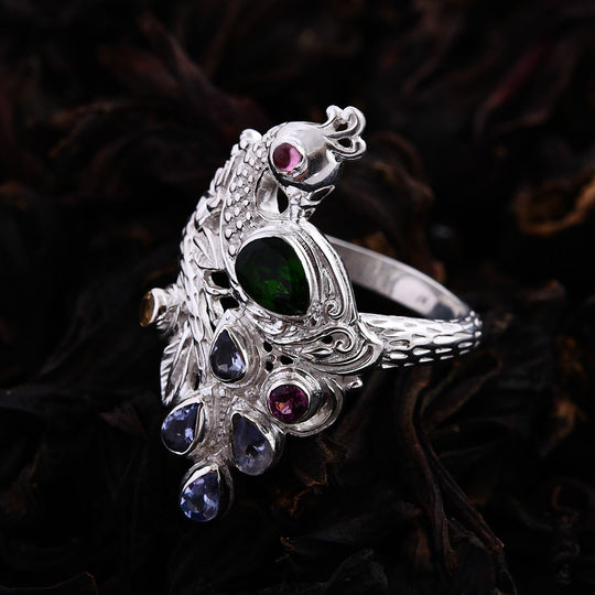 Royal Bali Natürlicher Chromdiopsid, Tansanit Ring, 925 Silber ca. 1.88 ct
