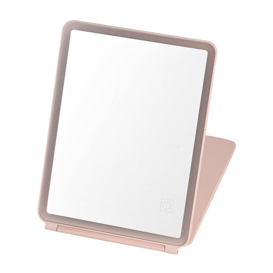 Faltbarer LED-beleuchteter Schminkspiegel, 3 Helligkeitsstufen, Doppelseitige Spiegelflächen, Größe: 26x19x2.3cm, Rosa