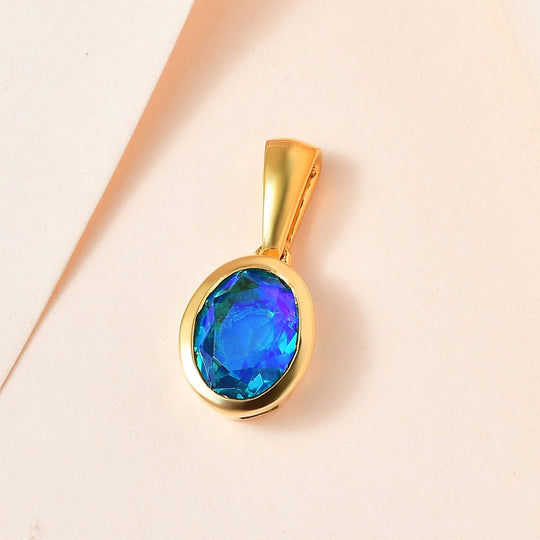 Paraiba Pfau Triplette Quarz Anhänger, 925 Silber vergoldet ca. 2.17 ct