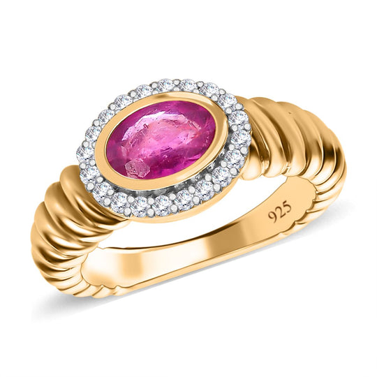 Ilakaka Rosa Saphir (Fissure gefüllt), weißer Zirkon Ring, 925 Silber vergoldet ca. 1.25 ct
