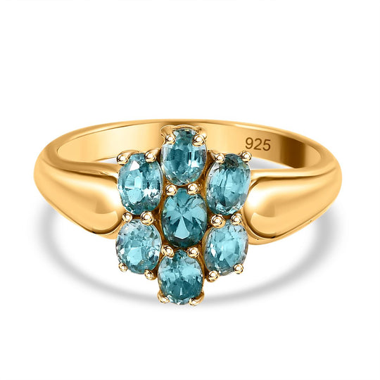Kambodschanischer, Blauer Zirkon Ring, 925 Silber vergoldet (Größe 21.00) ca. 1.96 ct
