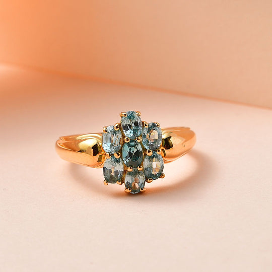Kambodschanischer, Blauer Zirkon Ring, 925 Silber vergoldet (Größe 21.00) ca. 1.96 ct