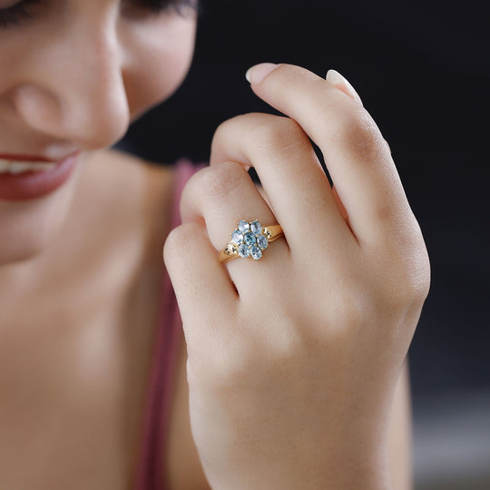 Kambodschanischer, Blauer Zirkon Ring, 925 Silber vergoldet (Größe 21.00) ca. 1.96 ct