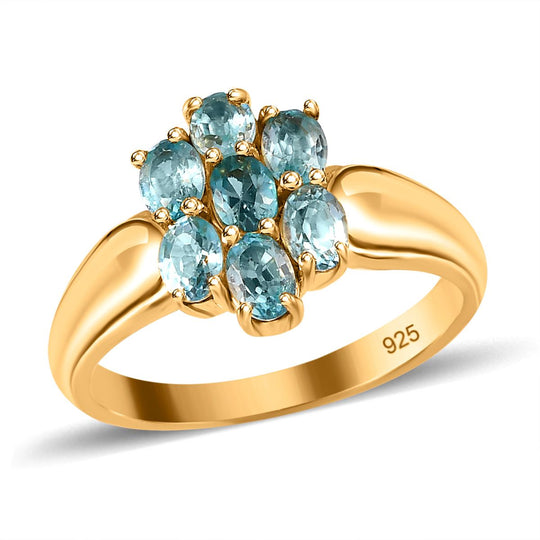 Kambodschanischer, Blauer Zirkon Ring, 925 Silber vergoldet (Größe 21.00) ca. 1.96 ct