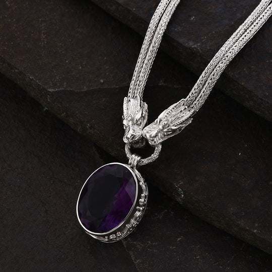 Royal Bali - Afrikanischer Amethyst Halskette, ca. 50 cm, 925 Silber, ca. 23.72 ct