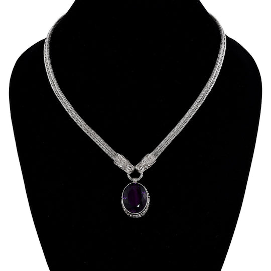 Royal Bali - Afrikanischer Amethyst Halskette, ca. 50 cm, 925 Silber, ca. 23.72 ct