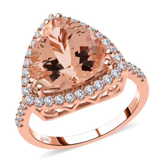 ILIANA - AAA Morganit, Weißer Diamant Ring, AGI zertifiziert und geprüft, 750 Gold (Größe 17.00) ca. 5.75 ct