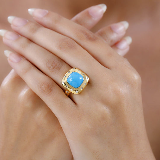 Amerikanischer natürlicher Sleeping Beauty Türkis, weißer Zirkon Ring, 925 Silber Gelbgold Vermeil (Größe 20.00) ca. 5.18 ct