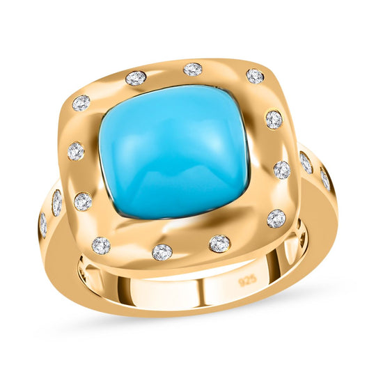 Amerikanischer natürlicher Sleeping Beauty Türkis, weißer Zirkon Ring, 925 Silber Gelbgold Vermeil (Größe 20.00) ca. 5.18 ct