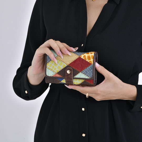 Chaos by Elsie - 100% Echtleder Patchwork Geldbörse mit RFID schutz, 14x10 cm, Patchwork