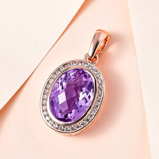 AAA Rose De France Amethyst, weißer Zirkon Anhänger, 925 Silber Roségold Vermeil ca. 12.33 ct