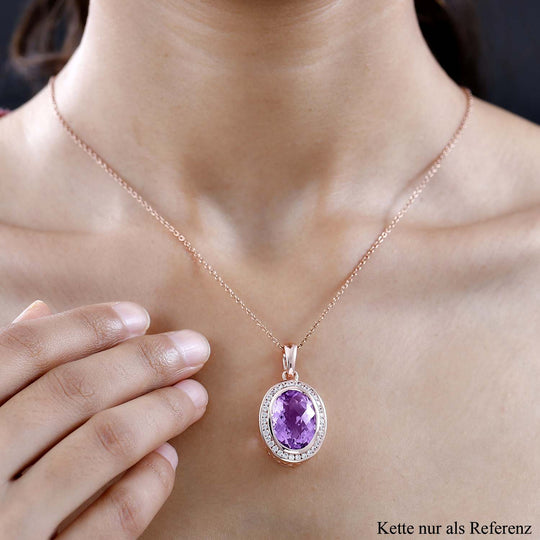 AAA Rose De France Amethyst, weißer Zirkon Anhänger, 925 Silber Roségold Vermeil ca. 12.33 ct