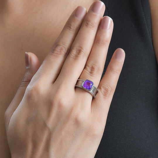 Afrikanischer Amethyst Ring, Edelstahl ca. 2.69 ct