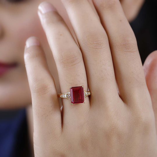 Magenta Rosa Quarz Triplette, weißer Zirkon Ring, 925 Silber vergoldet ca. 4.26 ct