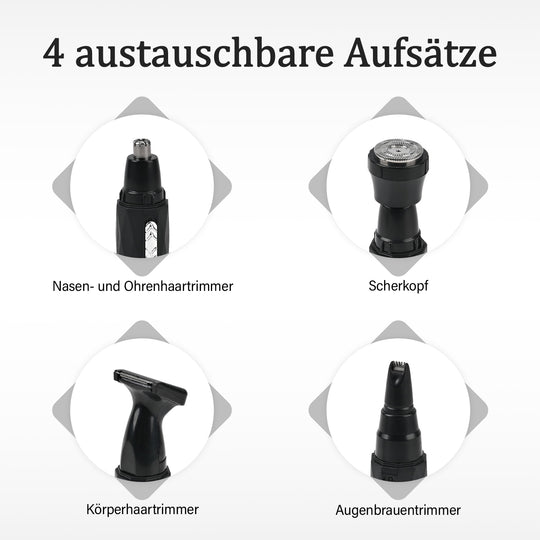 4-in-1 Multifunktional Elektrorasierer Set, 12.8 x 2.6 x 2.6 cm, schwarz