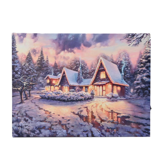 Winterdruck auf Leinwand mit LED- und Glasfaserlicht, 30x40 cm, 3AA (nicht inkl.), Zug