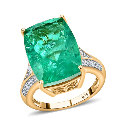 AAA Smaragd-Quarz Triplette, weißer Zirkon Ring, 925 Silber vergoldet ca. 15.80 ct
