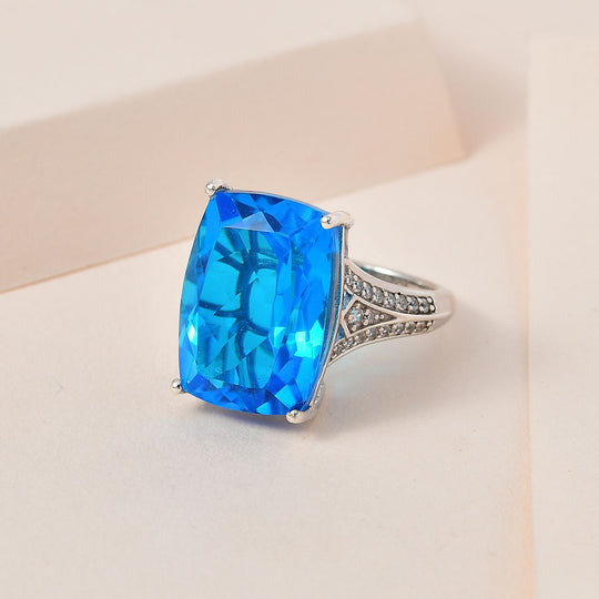 AAA Karibik Quarz, weißer Zirkon Ring, 925 Silber platiniert ca. 15.65 ct