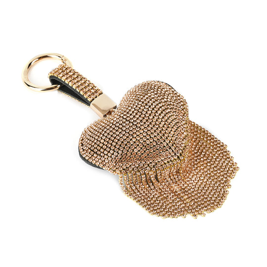 Herzförmiger Schlüsselanhänger mit Quaste, Größe: 7,2x6,3 cm, golden