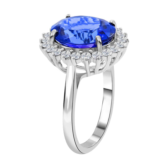 Rhapsody AAAA Tansanit, Weißer Diamant VS/EF Ring, AGI zertifiziert und geprüft, 950 Platin (Größe 20.00) ca. 5.75 ct