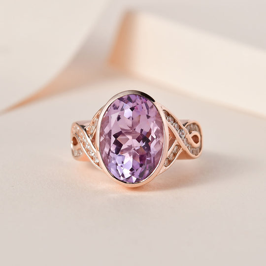 AAA Rose De France Amethyst, weißer Zirkon Ring, 925 Silber rosévergoldet ca. 6.28 ct