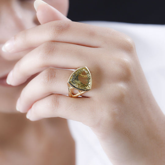 AAA Ouro Verde-Quarz Ring, 925 Silber vergoldet, , ca. 11.39 ct