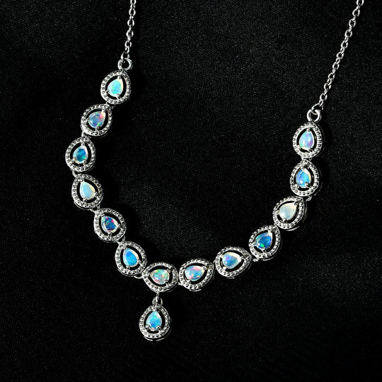 AA Natürlicher, äthiopischer Welo Opal Halskette, ca. 45 cm, 925 Silber platiniert, ca. 1.55 ct