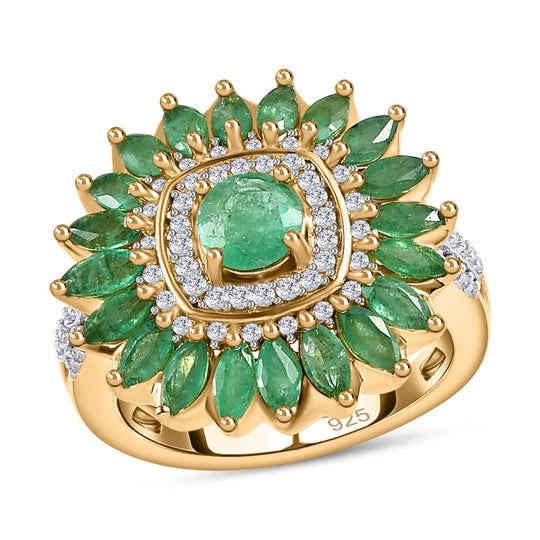Kagem Sambischer Smaragd Ring, 925 Silber Gelbgold Vermeil, ca. 2.45 ct