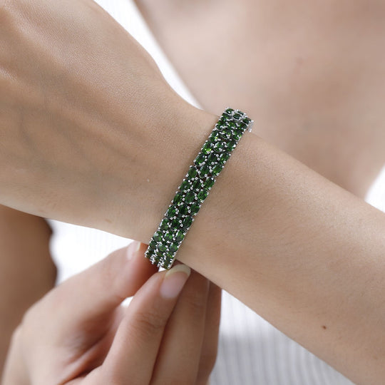 Natürlicher Chromdiopsid Armband ca. 20 cm 925 Silber platiniert ca. 29.04 ct