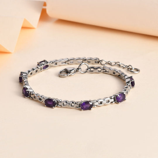 Afrikanischer Amethyst Armband, ca. 18 cm, Edelstahl ca. 3.42 ct