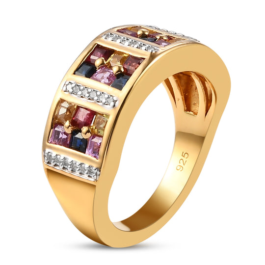 Roter und gelber Saphir-Ring, 925 Silber vergoldet ca. 1,46 ct