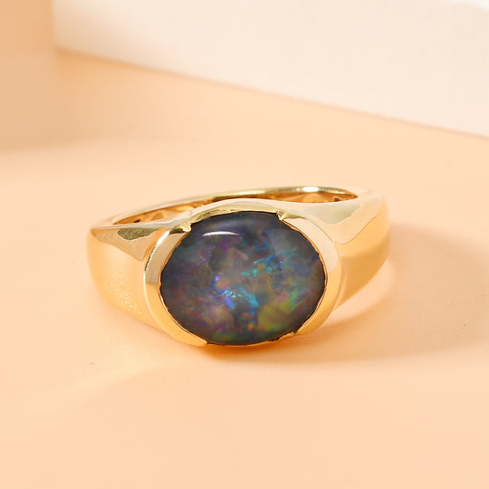 Boulder Opal Triplett Ring 925 Silber vergoldet (Größe 16.00) ca. 2,11 ct