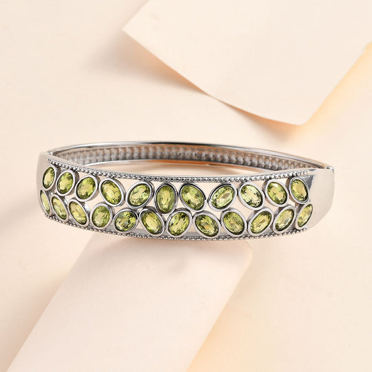 Natürliches Peridot Armreif, ca. 19 cm, Edelstahl, ca. 10.14 ct