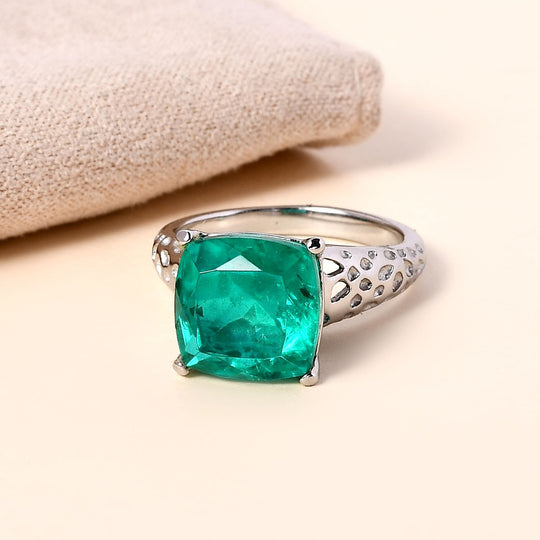 Smaragd-Quarz-Triplette Ring, Edelstahl ca. 5.37 ct