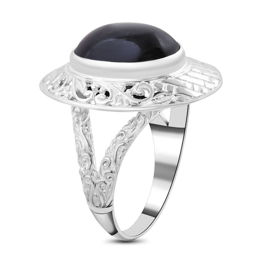 Royal Bali - Schwarz Stein Diopsid Ring, 925 Silber ca. 10.27 ct