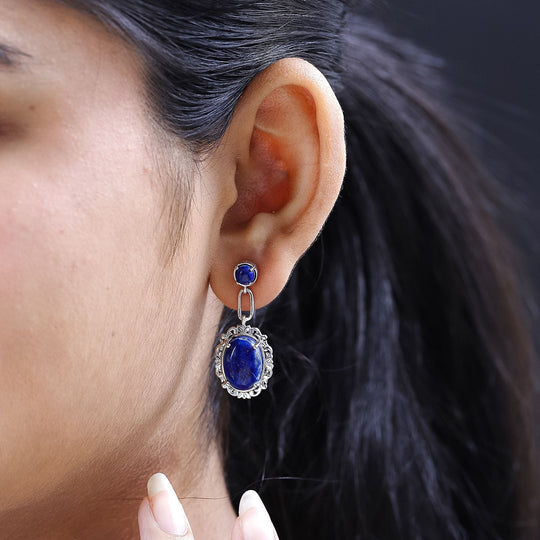 Lapislazuli Ohrringe, platiniert, ca. 14.58 ct