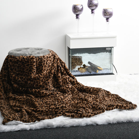 Deluxe Wolkenweiche Kunstfell-Decke mit Sherpa Futter und Leoparden Motiv, 150x200cm, Leopard