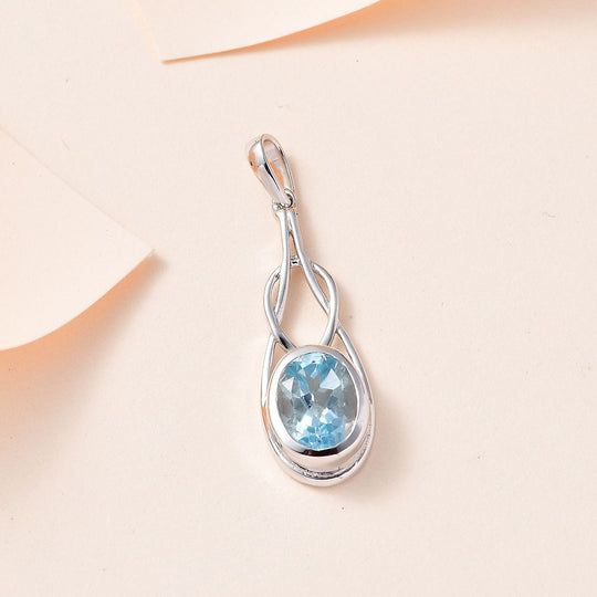 Himmelblauer Topas Anhänger, 925 Silber platiniert, ca. 2.25 ct