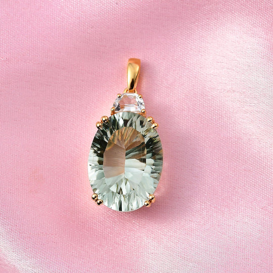 Prasiolite, Weißer Topas Anhänger 925 Silber Gelbgold Vermeil ca. 15.84 ct