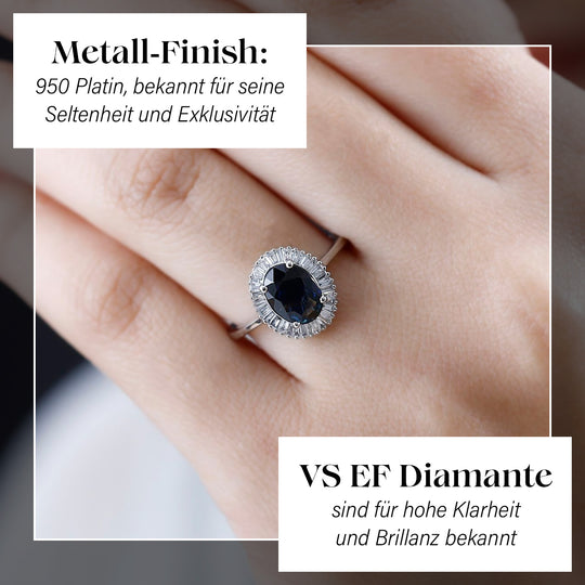 AAAA Australischer blauer Saphir, Weißer Diamant Ringe 950 Platin (Größe 19.00) ca. 1,60 ct