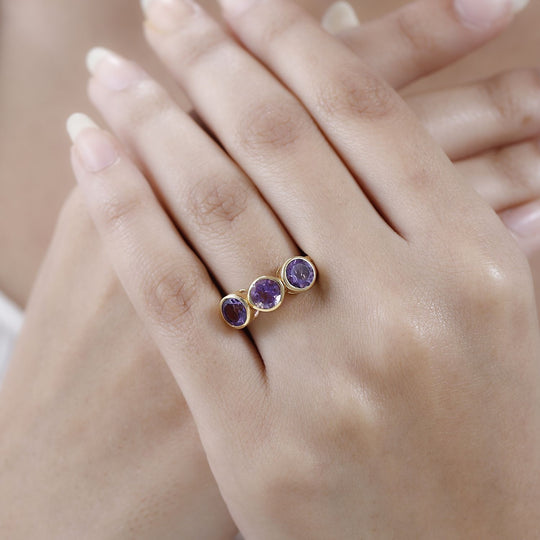 AA Mashamba Amethyst, Weißer Zirkon Ring, 925 Silber Gelbgold Vermeil, , ca. 2.37 ct
