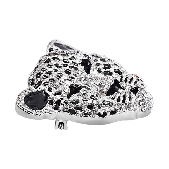 Emaillierte Brosche mit weißem Kristall, Leopard
