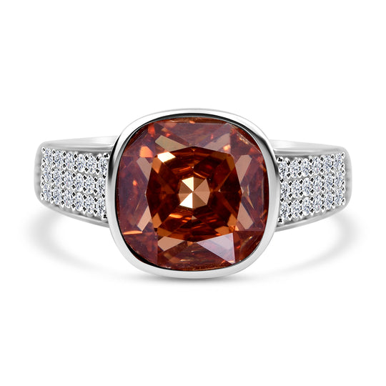 LUSTRO STELLA - Champagner Zirkonia, Weißer Zirkonia Ring, 925 Silber rhodiniert ca. 9.03 ct