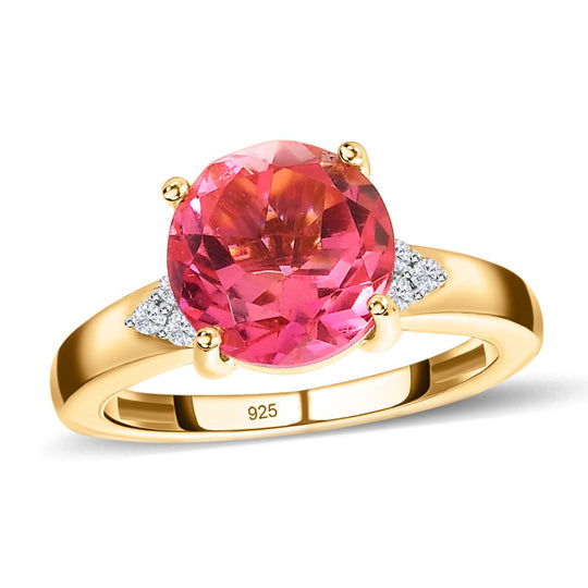 Sunset Quarz Triplette, Weißer Zirkon Ring, 925 Silber Gelbgold Vermeil ca. 3.36 ct
