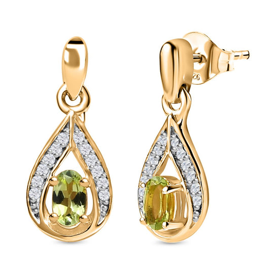 Natürliche AA Calabar-Turmalin, Weißer Zirkon Ohrringe, 925 Silber Gelbgold Vermeil, ca. 0.66 ct