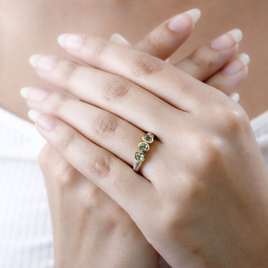 AA Calabar-Turmalin, Weißer Zirkon Ring, 925 Silber Gelbgold Vermeil ca. 0.58 ct