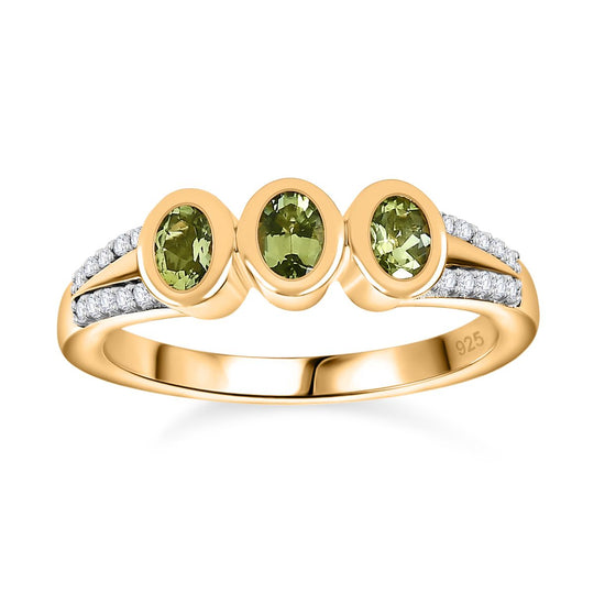 AA Calabar-Turmalin, Weißer Zirkon Ring, 925 Silber Gelbgold Vermeil ca. 0.58 ct