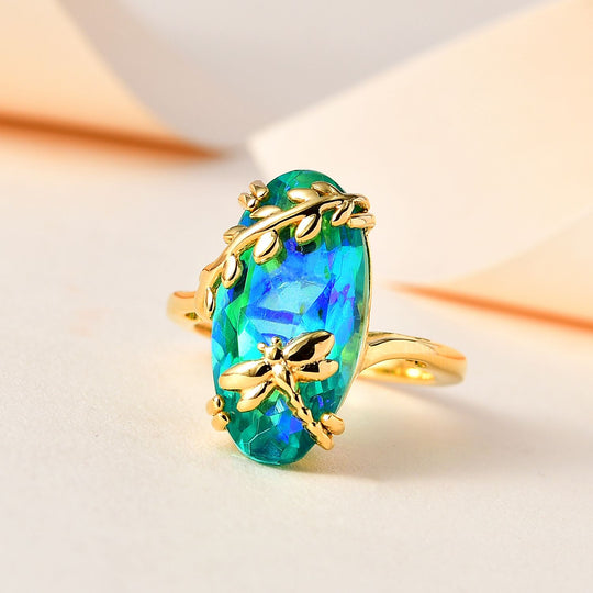 GP Trionfo Kollektion - Pfau Quarz Triplette, Kanchanaburi Blauer Saphir Ring, 925 Silber Gelbgold Vermeil, ca. 9.52 ct