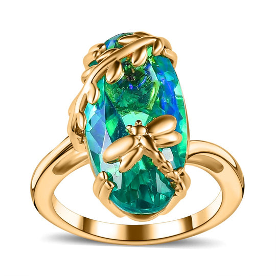 GP Trionfo Kollektion - Pfau Quarz Triplette, Kanchanaburi Blauer Saphir Ring, 925 Silber Gelbgold Vermeil, ca. 9.52 ct